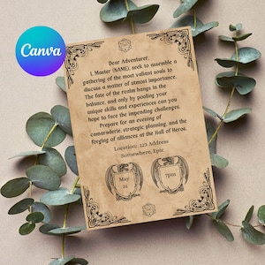 Modelo de convite digital para sessão de D&D | Tema Dungeons and Dragons | Download instantâneo | Canva