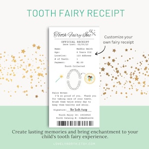 Editable Tooth Fairy Receipt Printable Certificate |  Realistic Tooth Fairy Letter | Kids Tooth Fairy Letter | First Lost Tooth