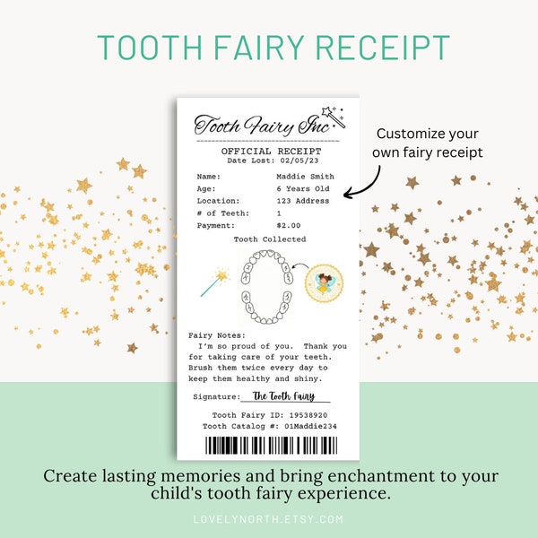 Editable Tooth Fairy Receipt Printable Certificate |  Realistic Tooth Fairy Letter | Kids Tooth Fairy Letter | First Lost Tooth