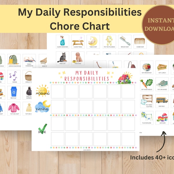 Kids Daily Responsibilities Chart, Chore Chart, Morning/Evening Checklist, Daily Task List, Children's Job Poster,  Printable Daily Routine