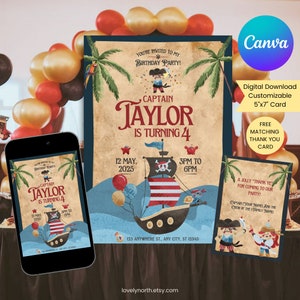 Pirate Invitation Template | Printable Birthday Party Invite | Digital Birthday Invitation | 5x7 Invitation | Bonus Pirate Thank You Card