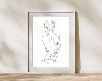 Woman Line Drawing Art Print, Minimalist, Feminine, Female Body Print Poster, Modern Body Line Art, Digital Download, Instant Download
