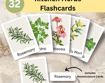 32 Kitchen Herbs Downloadable Prints, Homeschool Educational Prints, Printable Montessori Materials