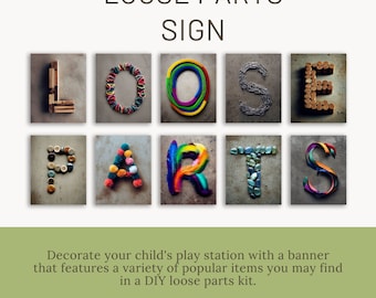 Cartel de piezas sueltas con objetos reciclados y manualidades escolares, descarga digital