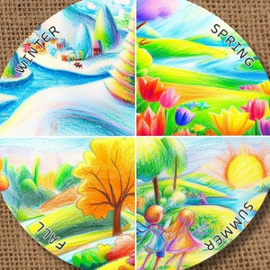 Waldorf Stein Inspired Seasons Wheel, Bonus blank template for coloring and collages, Instant Download