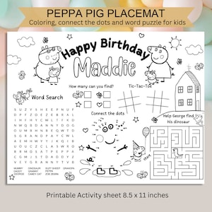 Custom Peppa Pig Activity Placemat, Peppa Pig Activity, Peppa Pig Birthday, Peppa Pig Coloring, Peppa Pig Party, Peppa Pig, Peppa Puzzles