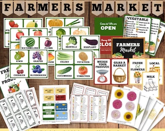 Farmers Market Dramatic Play Bundle, Printable Pretend Play Set, Roleplay, Classroom Decor