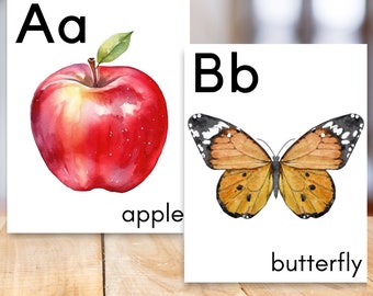 Pósteres del alfabeto, ilustraciones en acuarela, gran formato para uso en el aula.