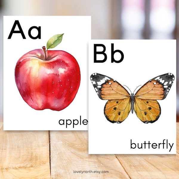 Alphabet Posters, Watercolor Illustrations, Large Format for Classroom Use