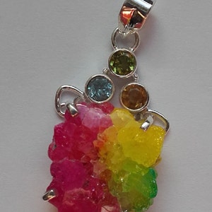 hand made semi precious Solar Quartz druzy sterling silve pendant necklace