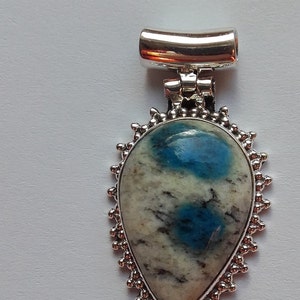 hand made semi precious K2 Blue Azurite in Quartz and sterling silver pendant necklace