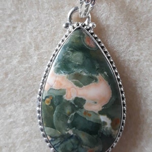 hand made semi precious Rainforest Jasper and sterling silver pendant necklace