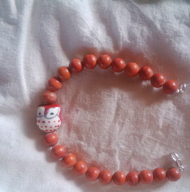 Hand Made owl with sunstone semi precious bracelet