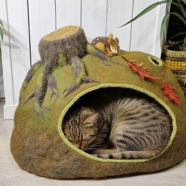 Hand made 100% natural wool pet house, cats and small dogs vessel, cat bed furniture, cat cave, cat house