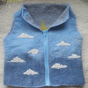 Hand made Merino wool vest for boy, Warm woolen vest for baby, felted wool vest &quot;Sky&quot;
