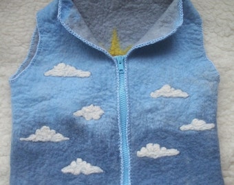 Chaleco de lana merino para niño, hecho a mano, cálido para bebé, de fieltro "Sky"