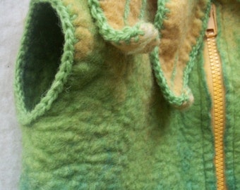Chaleco de niña de lana merino hecho a mano con pétalos de flores, chaleco de bebé de fieltro, chaleco de lana merino suave