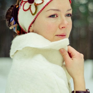 Flower felted winter headband, hand made Merino wool headband from , woolen design hair band,