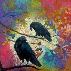 Raven, Contemporary Corvid Art Print by Jane Wilcoxson from an original oil pastel painting called Samson. High impact home decor art print