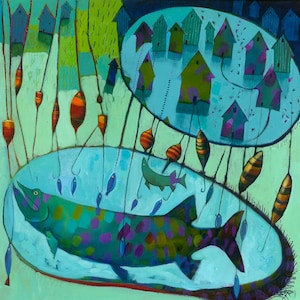Fish - Fishing - Contemporary Art Print - fish painting wall art. Home, Seaside Cottage, Lake House decor -  Gift for Fisherman, Fisherwoman