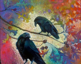 Raven, Contemporary Corvid Art Print by Jane Wilcoxson from an original oil pastel painting called Samson. High impact home decor art print