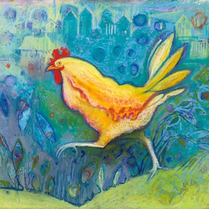 Chicken - Rooster Giclee Art Print - Painting - Wall Art Decor -  Fun Colorful Vibrant for your modern Farm House - Cottage - Chicken lover
