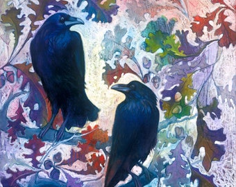 Raven -Corvid -Crow - Raven Giclee art print - Painting wall art with a touch of Magic - For your mystical new age home