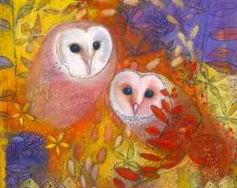 Mystical Owl art, Barn Owl, Snowy Owl, art print, oil pastel, Jane Wilcoxson art, Large Print