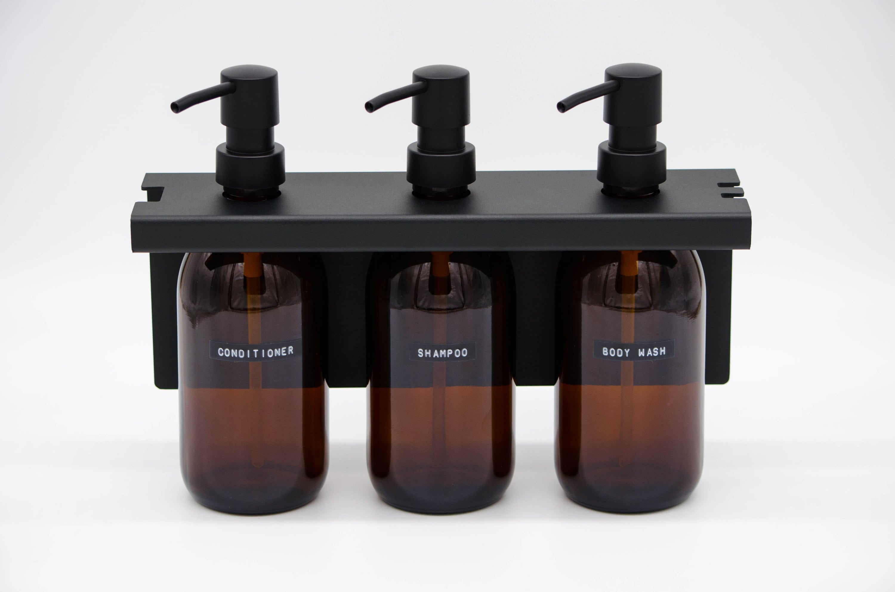 3 Soap Dispenser Wall Mounted No Screws Needed Amber Glass Bottles Matt