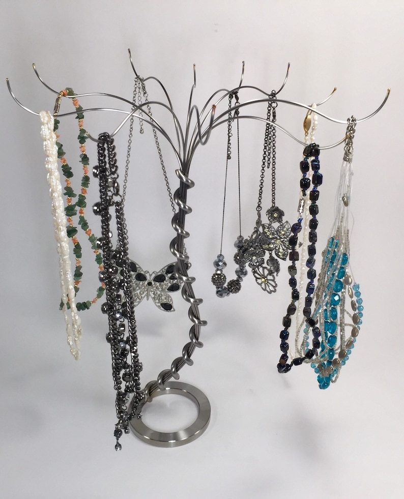 12\u2019 Stainless steel Jewelry Tree Handmade from up-cycled stainless scrap .