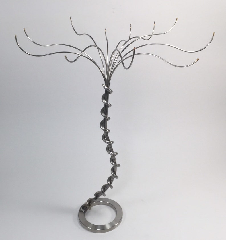 12\u2019 Stainless steel Jewelry Tree Handmade from up-cycled stainless scrap .