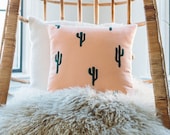 Cactus Print Pillow - Peach & Green - 16x16