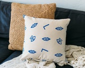 Confetti Face Pillow Cover - Tan & Blue - 16x16