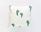 LIMITED AVAILABILITY 16x16 Green and Cream Cactus Print Pillow Cover, cotton