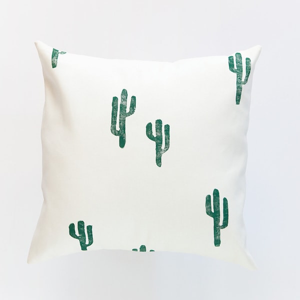 LIMITED AVAILABILITY 16x16 Green and Cream Cactus Print Pillow Cover, cotton