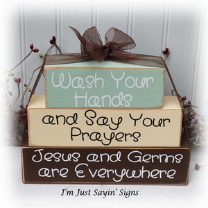 Wash Your Hands And Say Your Prayers Wood Stacking Blocks