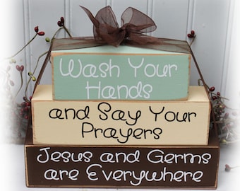 Wash Your Hands And Say Your Prayers Wood Stacking Blocks