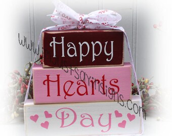 Happy Hearts Day Itty Bitty wood Stacking Blocks