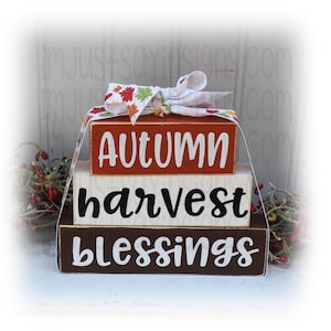 Autumn Harvest Blessings Itty Bitty Wood Stacking Blocks