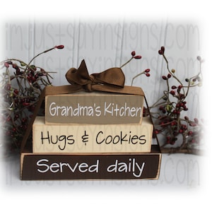 Grandma's Kitchen Hugs & Cookies Served Daily Itty Bitty Wood Blocks