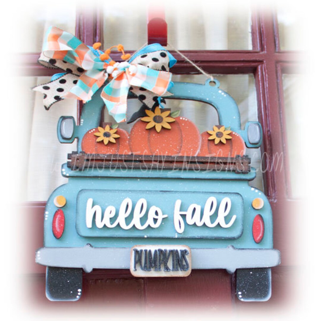 Hello Fall Interchangeable Farm Truck Door Hanger Front Door Decor