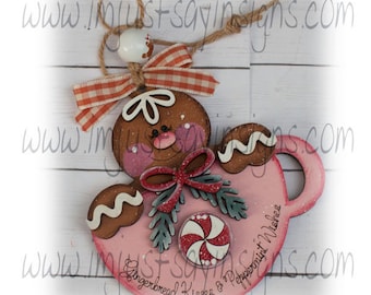 Gingerbread Peppermint Teacup Ornament, Christmas Ornament, Christmas Decor, Tree Ornament, Gingerbread Decor, Gingerbread Lover