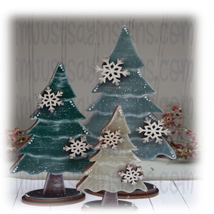 Standing Pine Trees Tier Tray Decor, Winter Decoration, Snowflake Decor, Christmas Decor, Wintertime Decor,
