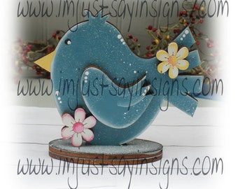Spring Bluebird with Flowers shelf sitter, tier tray decor, springtime decor, spring decor, bluebird decor,