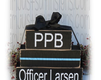 Custom Police Officer Thin Blue Line Wood Stacking Blocks