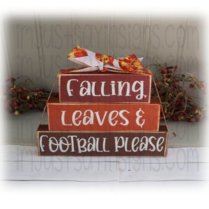 Falling Leaves and Football Please Itty Bitty Wood Blocks, Fall Decor, Tier Tray Decor, Wood Word Blocks, Autumn sign, Football blocks
