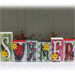 Summer Word Blocks, Summertime sign, Wood Word blocks, Watermelon Decor, Tier Tray Decor, Shelf Sitter