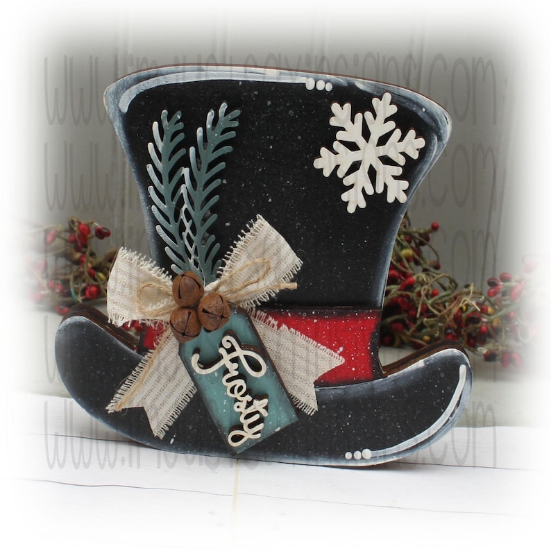 Snowman Top Hat Shelf Sitter for Winter Mantle Display White