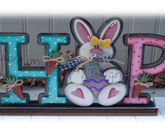 Hop Word Shelf Sitter, Easter Decor, Easter Decoration, Bunny Decor, Bunny Shelf Sitter, Easter Shelf Sitter