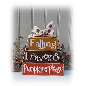 Falling Leaves & Pumpkins Please Itty Bitty Wood Blocks